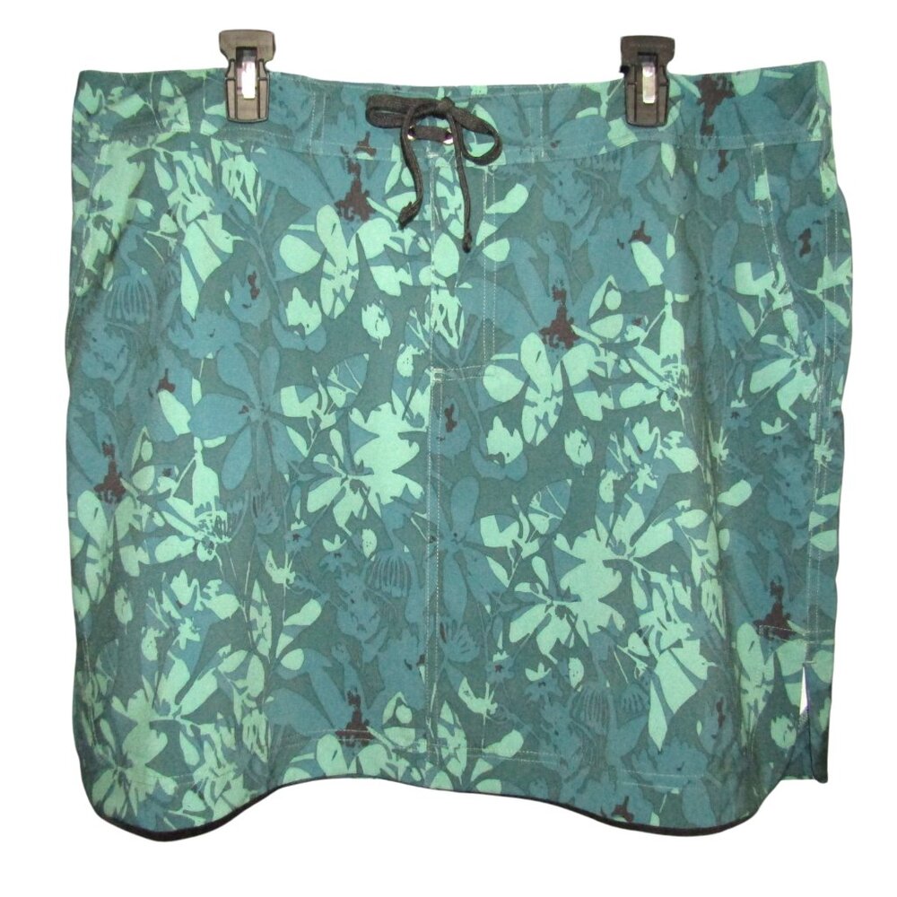 RipSkirt Hawaii Green Floral Sport Skirt Size XXL 19 In Length Pockets Tie Front